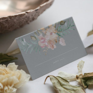 Rustic Watercolor Florals on Sage Green Escort Place Card