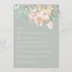 Rustic Watercolor Florals on Sage Green Wedding Menu