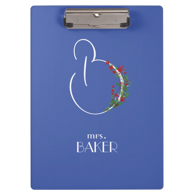 Rustic watercolor flower letter B  Clipboard (Front)