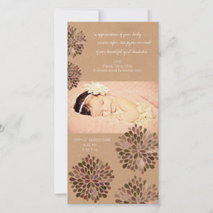 Rustic Watercolor Flowers Baby Girl Thank You Card