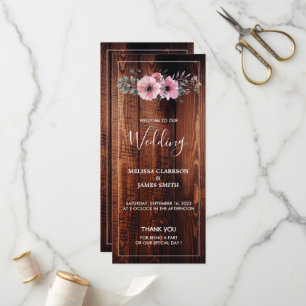 Rustic watercolor flowers on barn wood wedding program