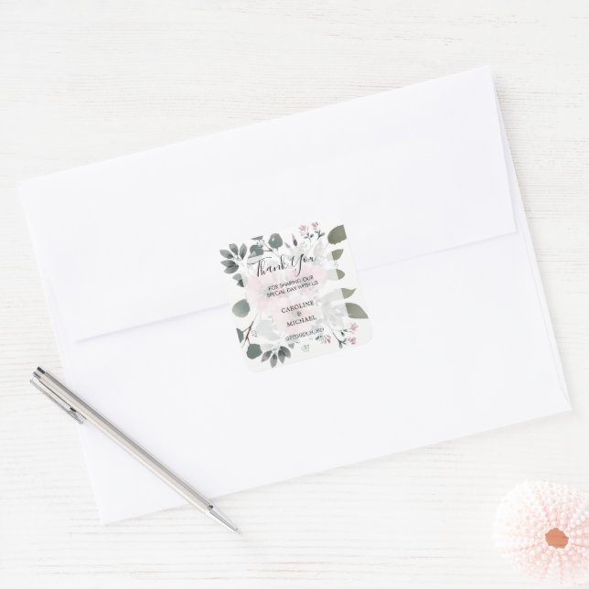 Rustic watercolor flowers Thank You wedding Square Sticker (Envelope)