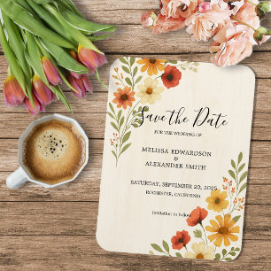 Rustic Watercolor flowers wedding Save the date Magnet
