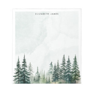 Rustic Watercolor Foggy Pie Forest Personalized Notepad