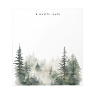 Rustic Watercolor Foggy Pie Forest Personalized Notepad