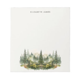 Rustic Watercolor Foggy Pie Forest Personalized Notepad