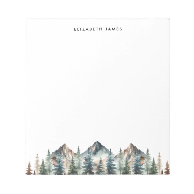 Rustic Watercolor Foggy Pie Forest Personalized  Notepad (Front)