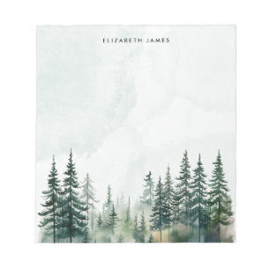 Rustic Watercolor Foggy Pie Forest Personalized Notepad