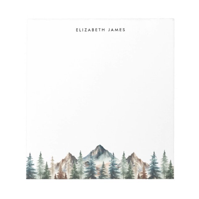 Rustic Watercolor Foggy Pie Forest Personalized  Notepad (Front)