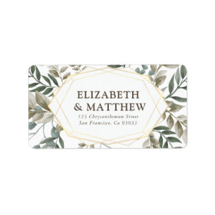 Rustic Watercolor Foliage Wedding Address Label