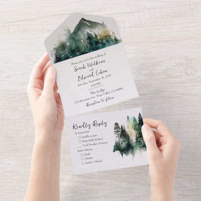 Rustic Watercolor Forest All In One Invitation (Tearaway)