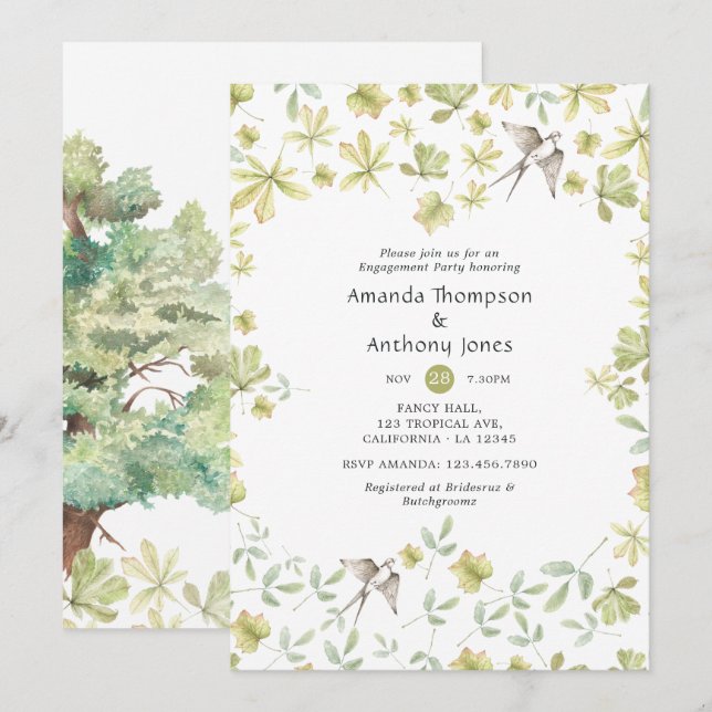 Rustic Watercolor Forest Engagement Party Invitation (Front/Back)