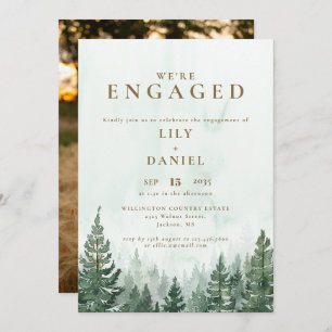 Rustic Watercolor Forest Engagement Party Photo Invitation