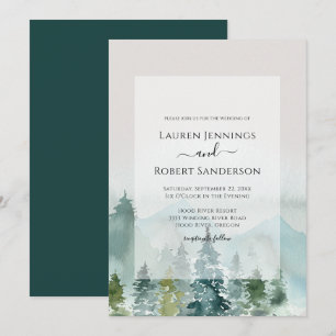 Rustic Watercolor Forest Pine Tree Wedding Invitation