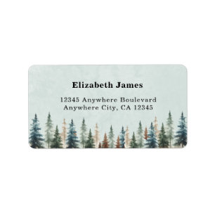Rustic Watercolor Forest Pine Trees personalized  Label