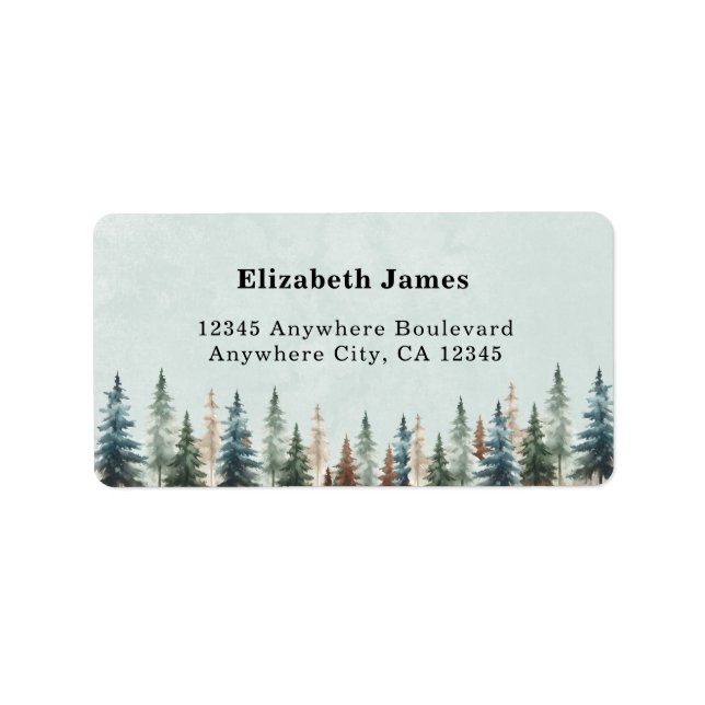 Rustic Watercolor Forest Pine Trees personalized  Label (Front)