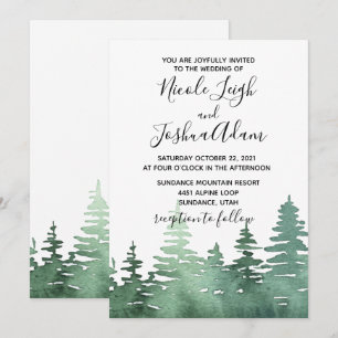 rustic watercolor forest wedding invitation