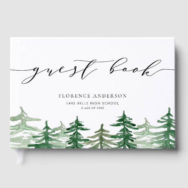 Rustic Watercolor Forest Woodland Graduation  Guest Book (Front)