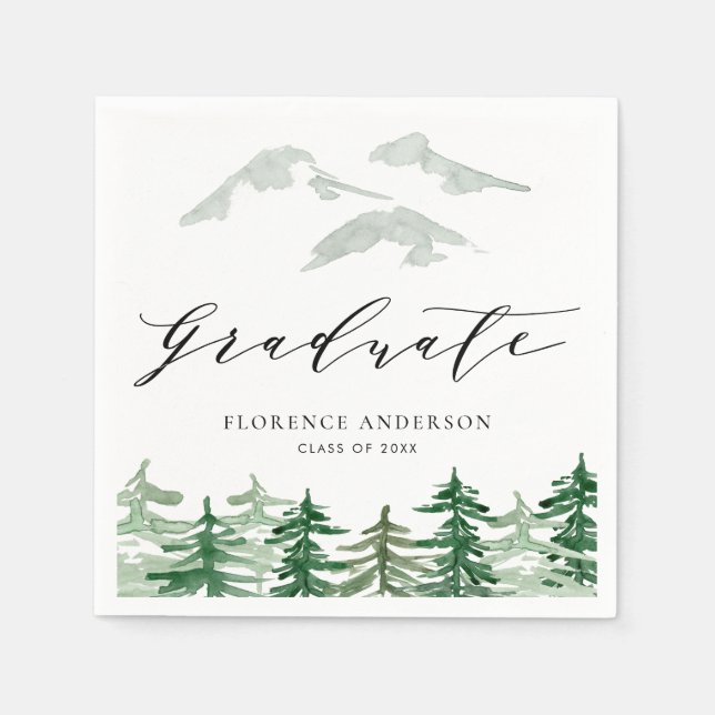 Rustic Watercolor Forest Woodland Graduation  Napkin (Front)