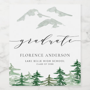 Rustic Watercolor Forest Woodland Graduation Wine Label