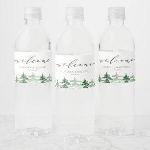 Rustic Watercolor Forest Woodland Wedding Water Bottle Label