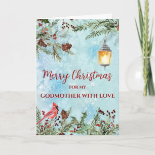 Rustic Watercolor Godmother Merry Christmas Card