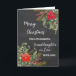 Rustic Watercolor Granddaughter in Law Christmas Card<br><div class="desc">Merry Christmas for granddaughter in law card in rustic watercolor poinsettias and foliage and chalkboard background.</div>