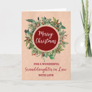 Rustic Watercolor Granddaughter in Law Christmas   Card