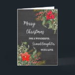 Rustic Watercolor Granddaughter Merry Christmas Card<br><div class="desc">Merry Christmas for granddaughter card in rustic watercolor poinsettias and foliage and chalkboard background.</div>