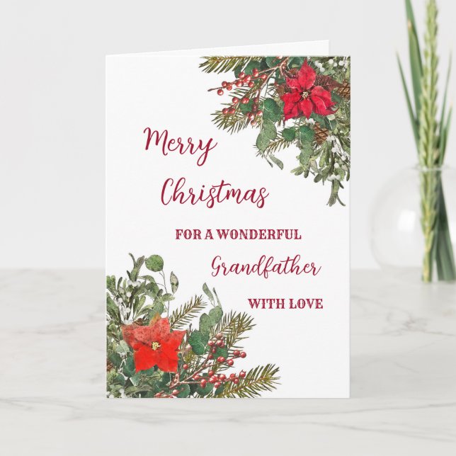 Rustic Watercolor Grandfather Merry Christmas Card (Front)