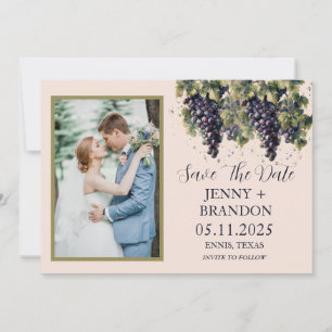 Rustic Watercolor Grapes Vineyard Photo  Save The Date