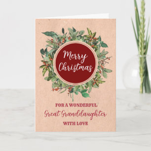 Rustic Watercolor Great Granddaughter Christmas Card