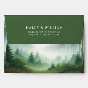 Rustic Watercolor Green Forest Destiantion Wedding Envelope