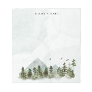 Rustic Watercolor Green Forest Personalized Notepad
