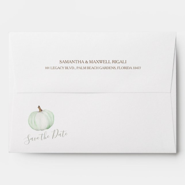 Rustic Watercolor Green Pumpkin Address Envelope (Back (Top Flap))