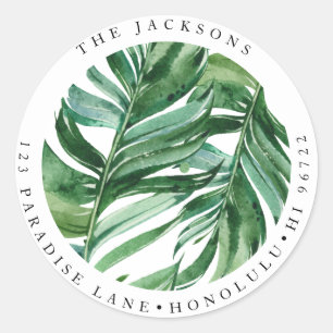 Rustic Watercolor Greenery Banana Leaves Classic Round Sticker
