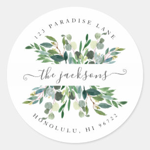 Rustic Watercolor Greenery Eucalyptus Classic Round Sticker