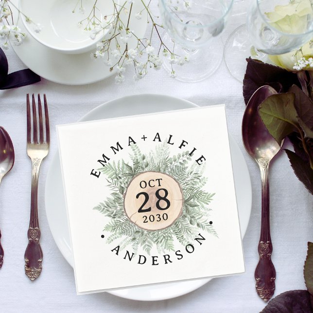 Rustic Watercolor Greenery Floral Wood Wedding Napkin (Creator Uploaded)