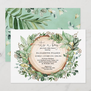 Rustic Watercolor Greenery Forest Boy Baby Shower Invitation