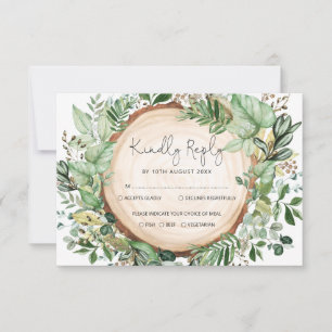 Rustic Watercolor Greenery Forest Wedding RSVP Card