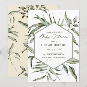 Rustic Watercolor Greenery Frame Baby Shower Invitation