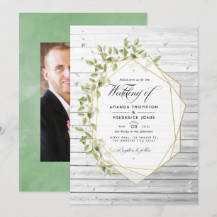 Rustic Watercolor Greenery Geometric Wedding Invitation