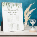 Rustic Watercolor Greenery Price Menu Plaque<br><div class="desc">Rustic Watercolor Greenery Price Menu plaque. Perfect for a beauty salon,  hair stylist,  makeup artist,  or cosmetologist.</div>
