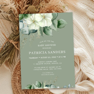 Rustic watercolor greenery sage green baby shower invitation