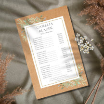 Rustic Watercolor Greenery Salon Service Menu