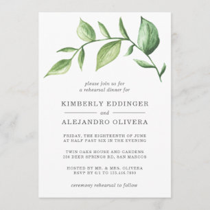 Rustic Watercolor Greenery Sprig Rehearsal Dinner Invitation