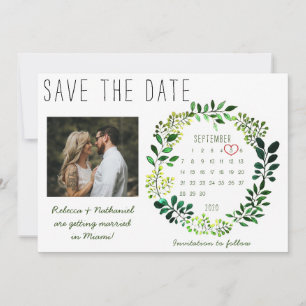 Rustic Watercolor Greenery Wedding Calendar Heart Save The Date