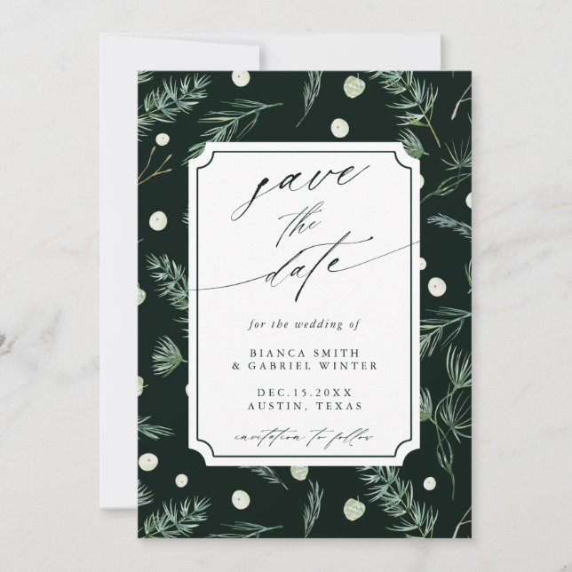 Rustic Watercolor Greenery Wedding QR Code Save The Date (Front)