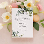 Rustic Watercolor Greenery Wedding Save the Date Invitation<br><div class="desc">This elegant and customizable Save the Date card features mixed watercolor greenery leaves paired with a classy serif & delicate sans font in black,  with a monogram on the back. Matching items available.</div>