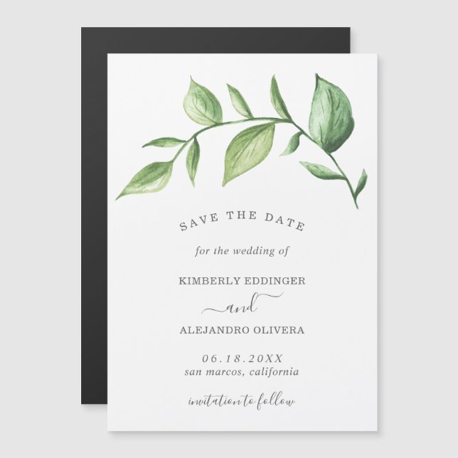 Rustic Watercolor Greenery Wedding Save the Date Magnetic Invitation (Front/Back)